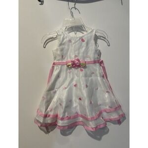 YOUNGLAND Girls Easter/Spring Dress Pink Green  Rose/Bow Size 4T